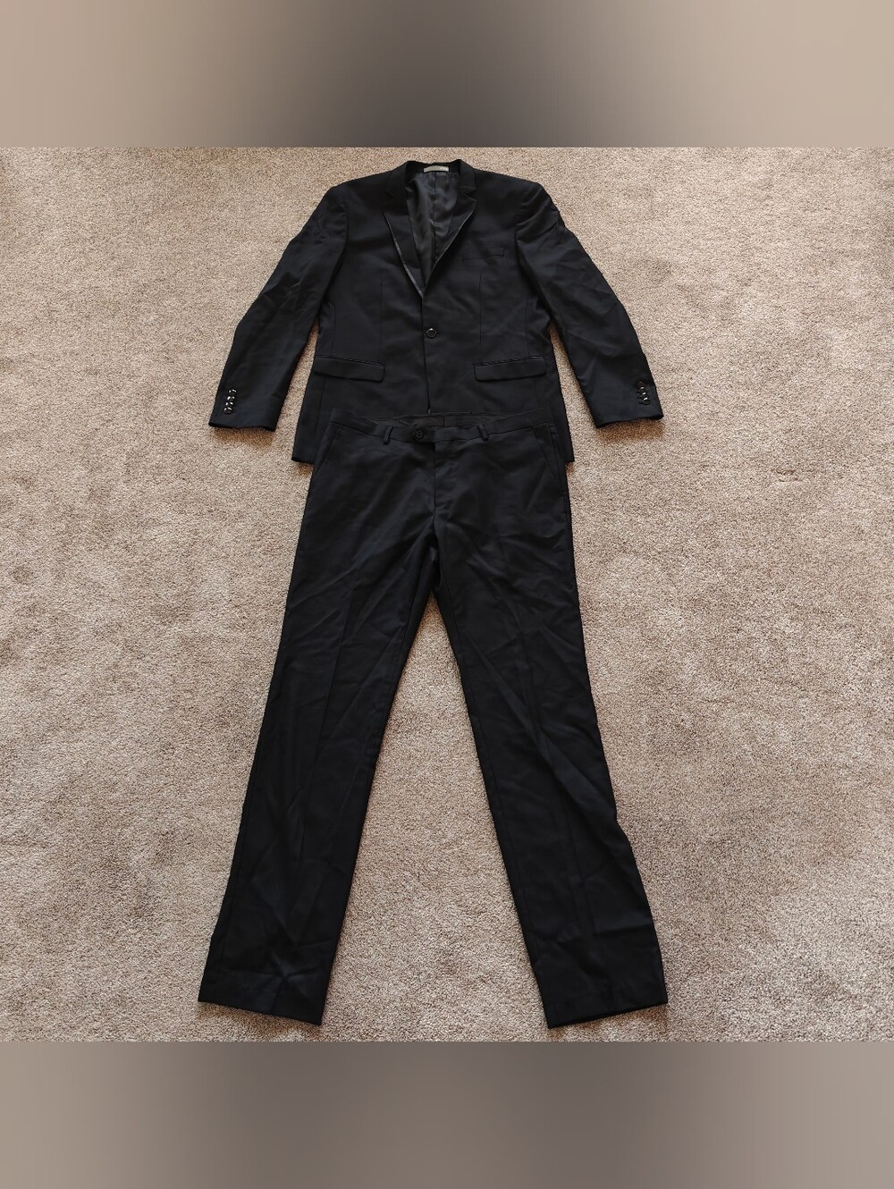 Romon Men's 2-Piece Black Suit Jacket Blazer & Flat Front Trousers Size 185/96B